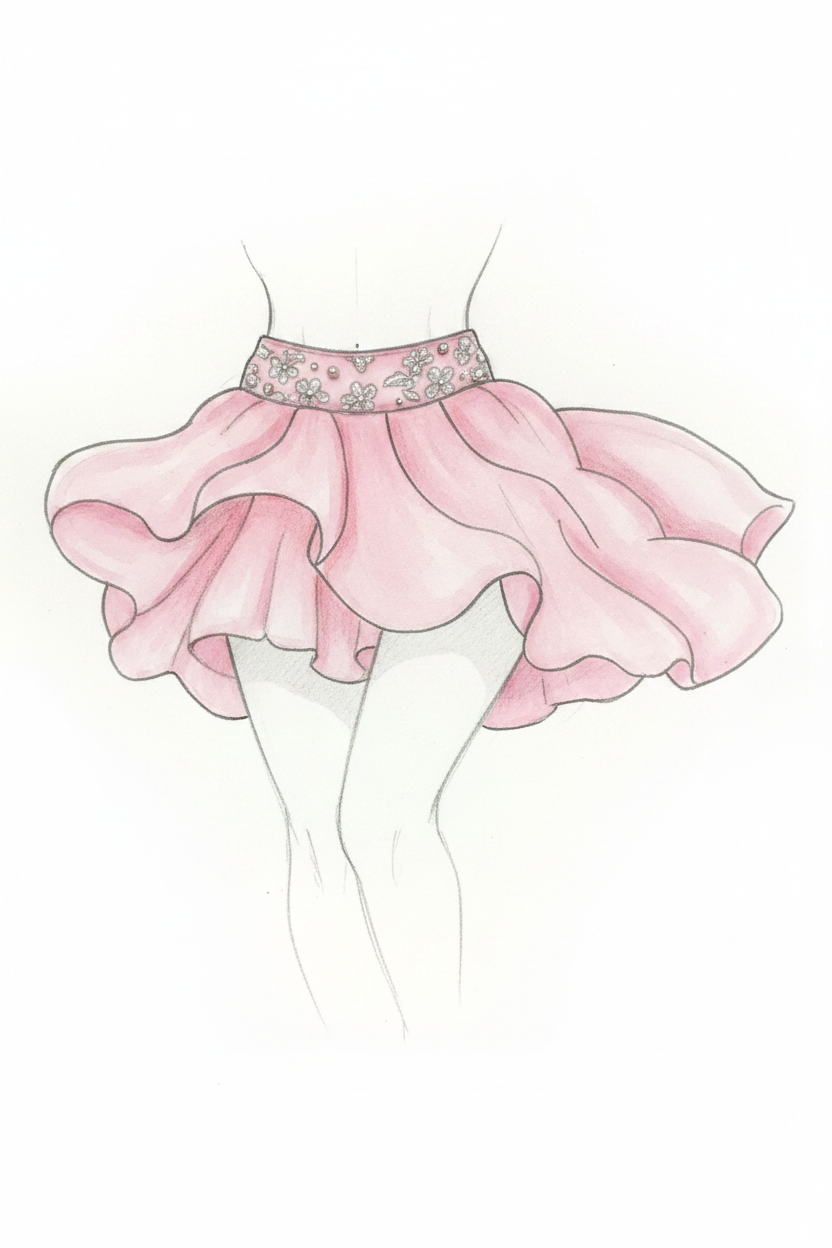 Jupe rose à volants